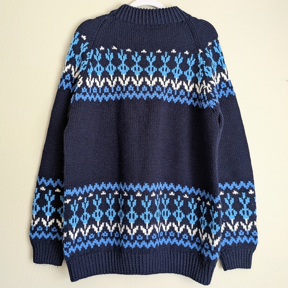 Vintage Handmade Sweater Dark Blue Pattern High Neck Men's Women's Size XL - Picture 4 of 9